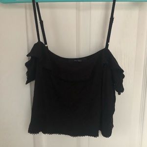 ribbed cropped tank with ruffle around top
